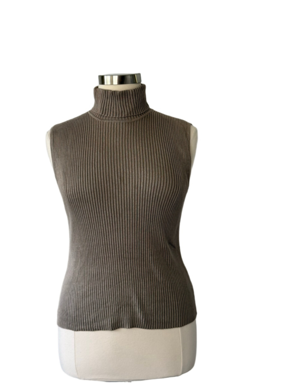 Chico's Sleeveless Ribbed Turtleneck Knit Top Taupe Size 16 (Chico’s 3)